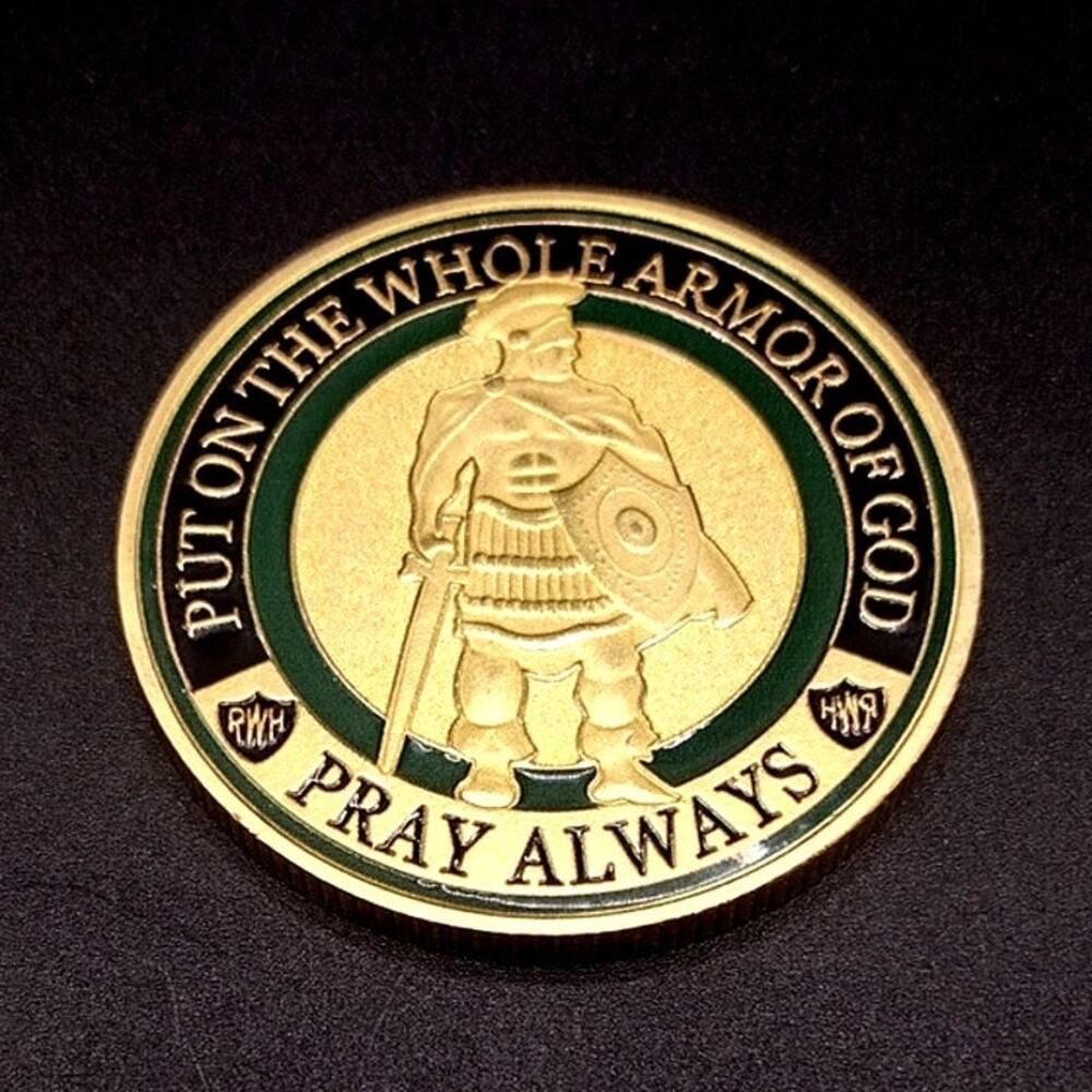 Gold Plated Armor Of God Coin Christian Coin Men's Anniversary Birthday Gift